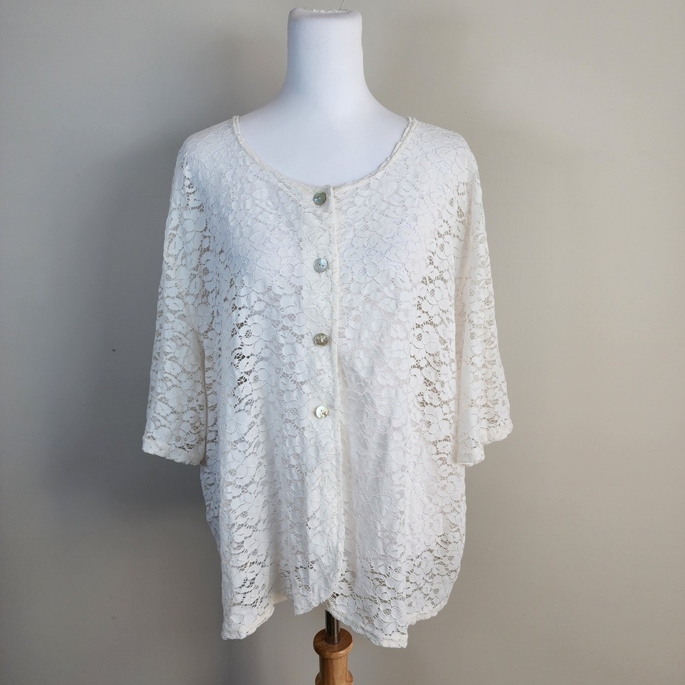 Lace Cover Up Shirt Womens 2XL Cruise Vacation Resort‎ Paradise Fairy Top Blouse